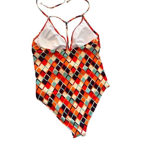 CUPSHE ~ Women’s Colorful Orange and Teal and Brown 1-Piece Swimwear size L - Picture 4 of 8